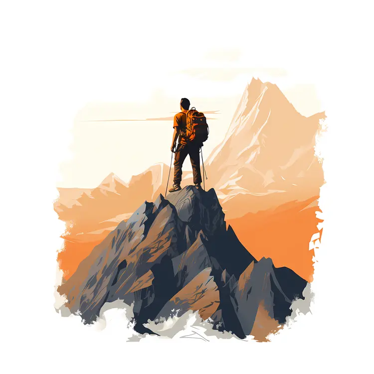 Climber on a Mountain at Sunrise