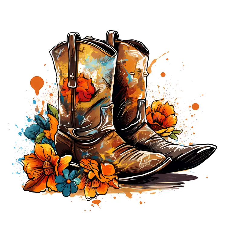 Colorful Cowboy Boots with Floral Design