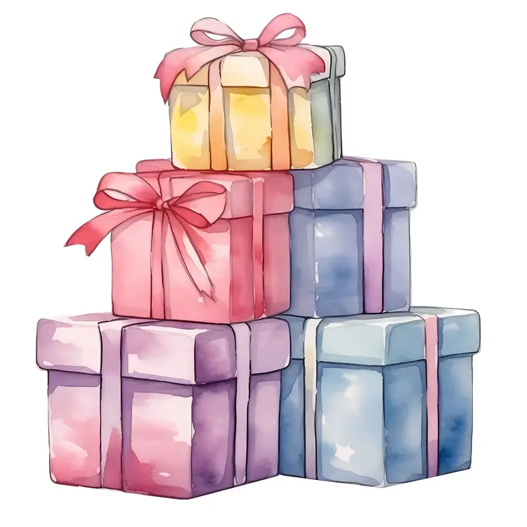 Stack of Colorful Gift Boxes with Ribbons