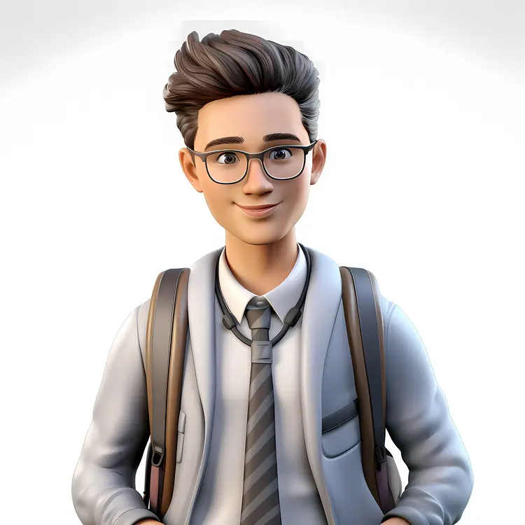 Animated Boy with Glasses and Backpack