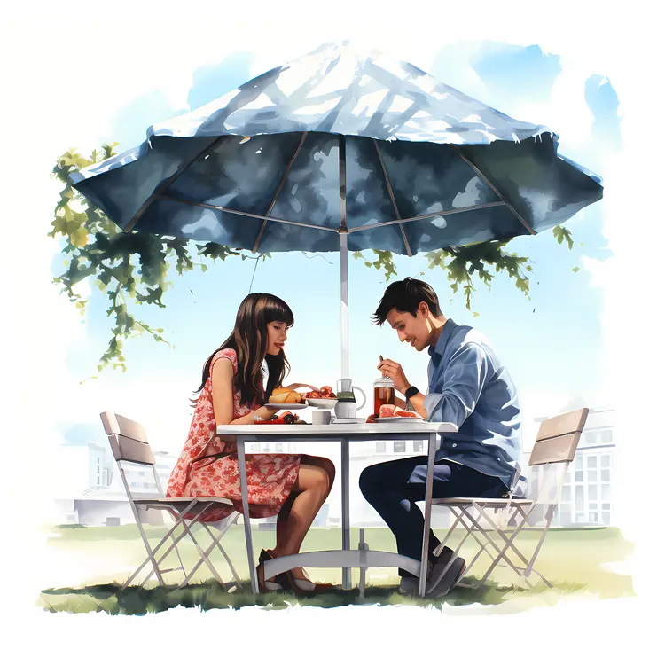 Romantic Cafe with Blue Umbrella