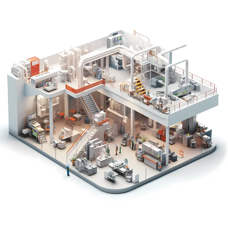 Detailed Factory Interior with Workers
