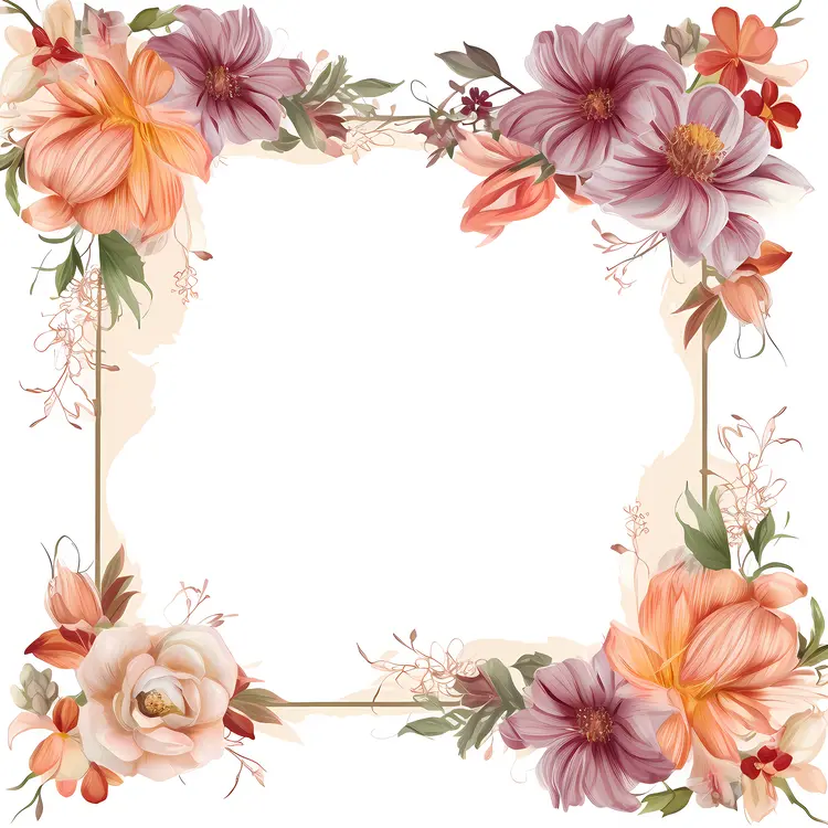 Charming Floral Frame with Purple and Orange Flowers