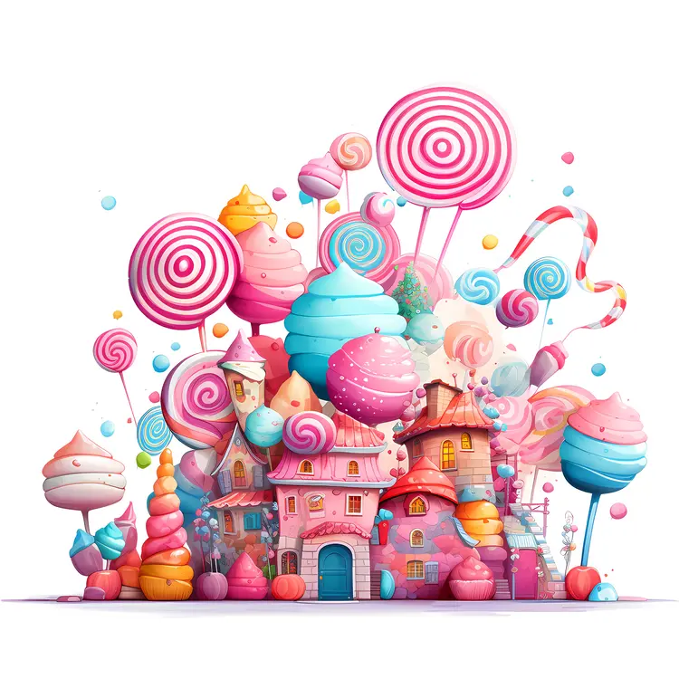 Charming Candy Village with Lollipops and Sweets