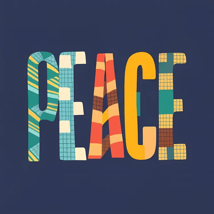 Colorful Peace Text with Patchwork Design
