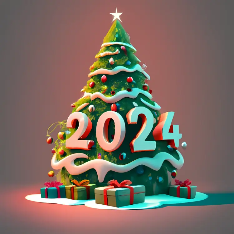 Christmas Tree with 2024 and Presents