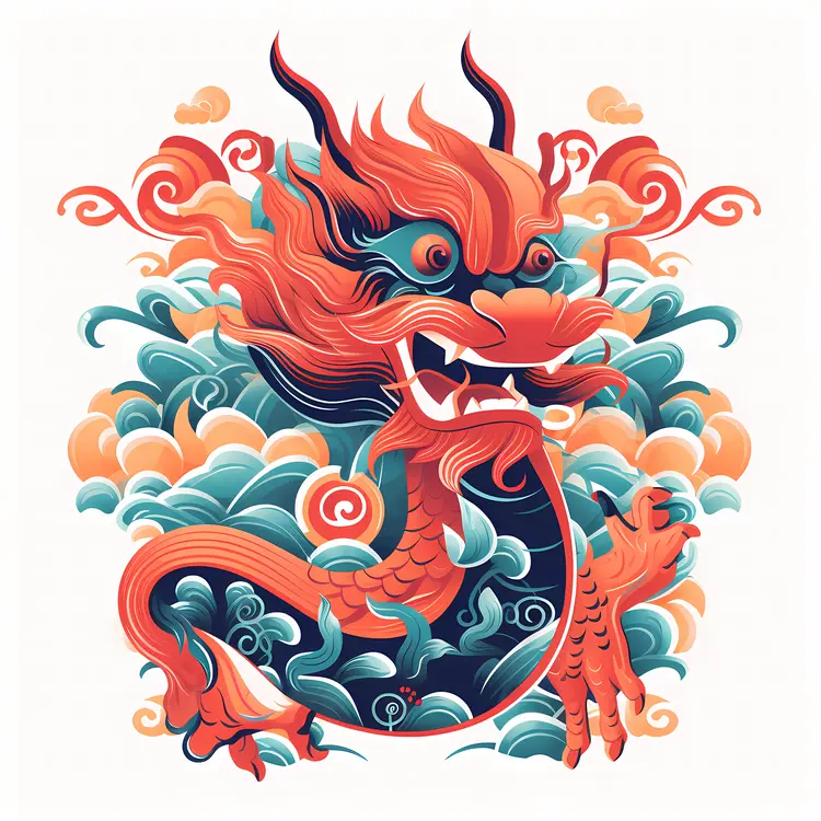 Dragon in Clouds with Fierce Expression