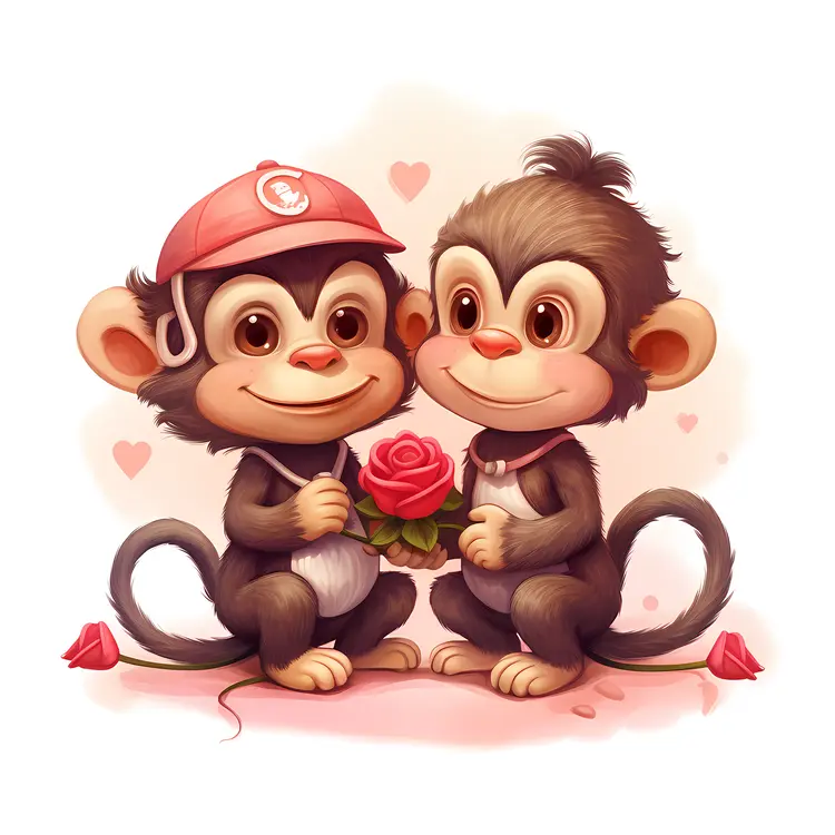 Cartoon Monkeys Holding a Rose