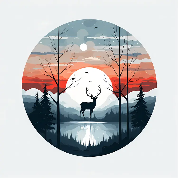 Deer in Forest at Sunset