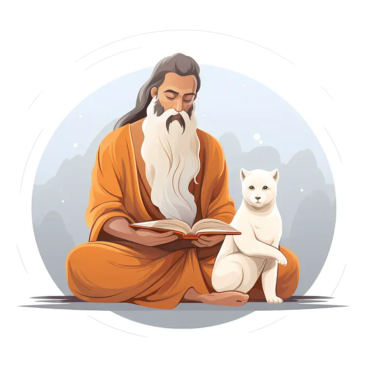 Monk Reading with a Cat
