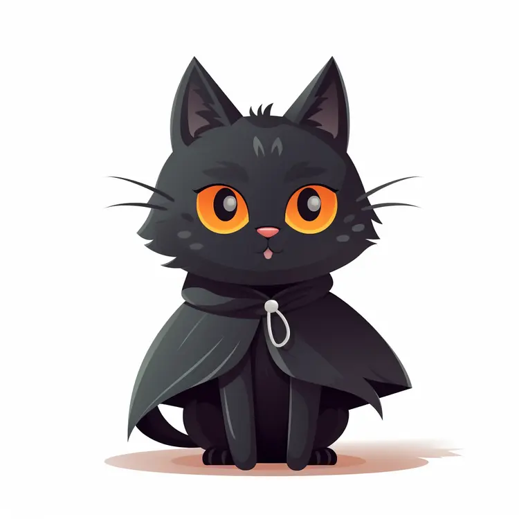 Cute Black Cat in Cloak for Halloween