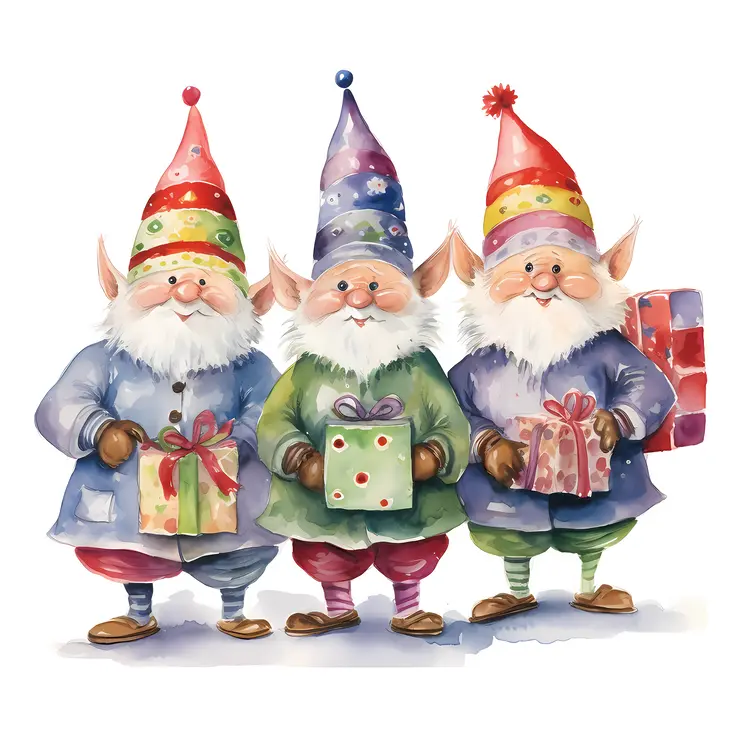 Festive Gnomes Holding Gifts