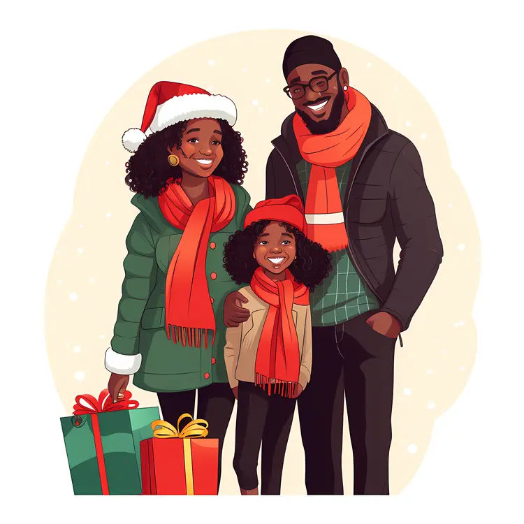 Family with Santa Hats and Gifts