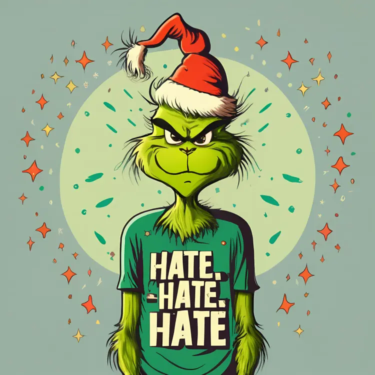 Grinch in Santa Hat with Hate Shirt