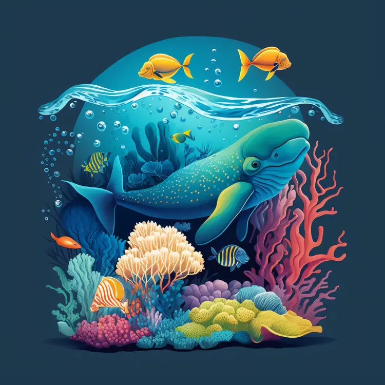 Beautiful Whale in Vibrant Coral Reef