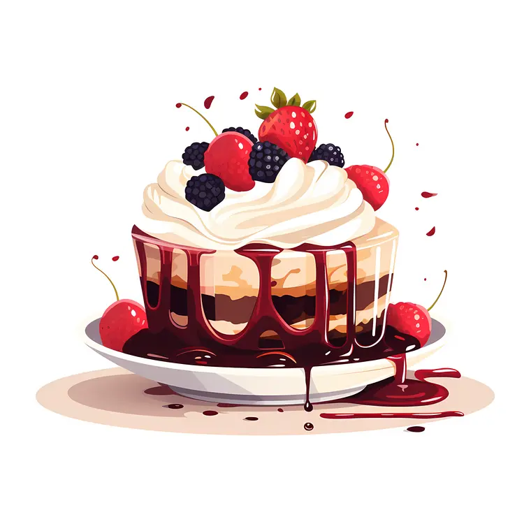 Delicious Cake with Berries and Whipped Cream