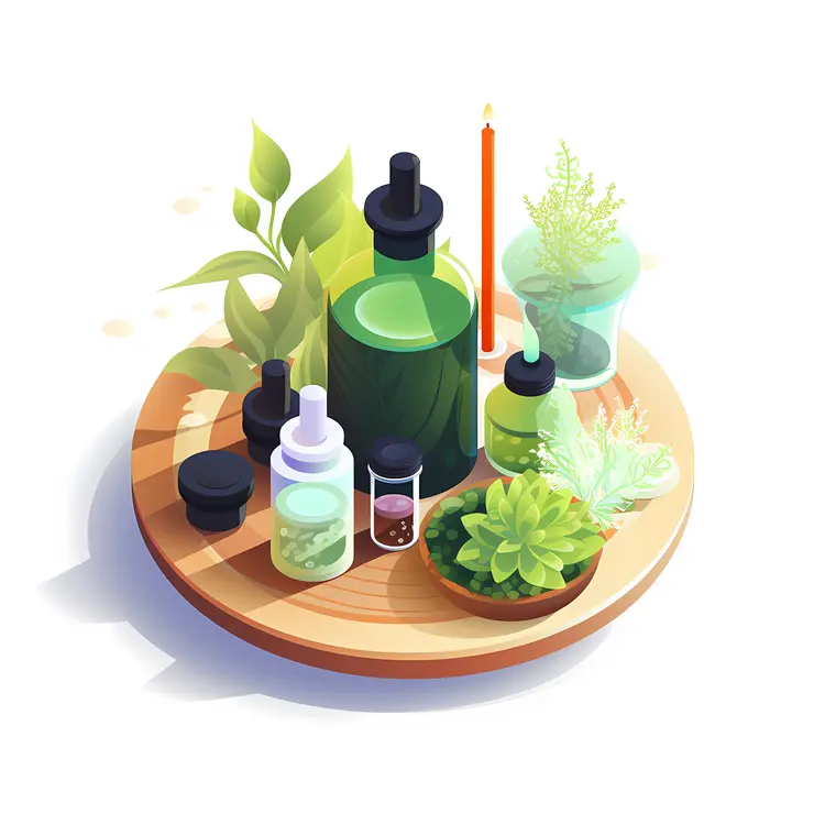 Green Bottles with Leaves and Plants