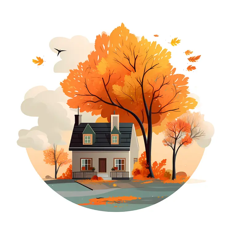 Small House with Autumn Foliage