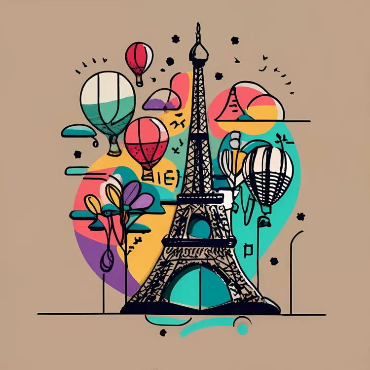 Eiffel Tower with Colorful Balloons