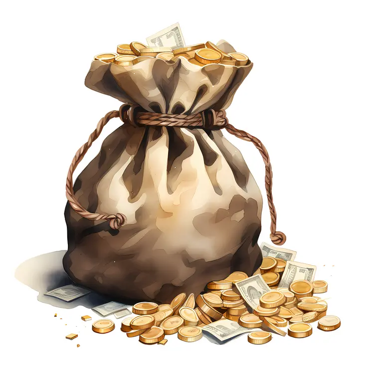 Brown Money Bag with Coins