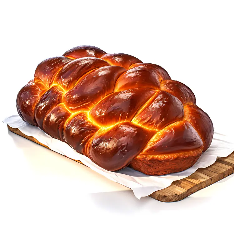 Golden Brown Braided Bread on Wooden Board