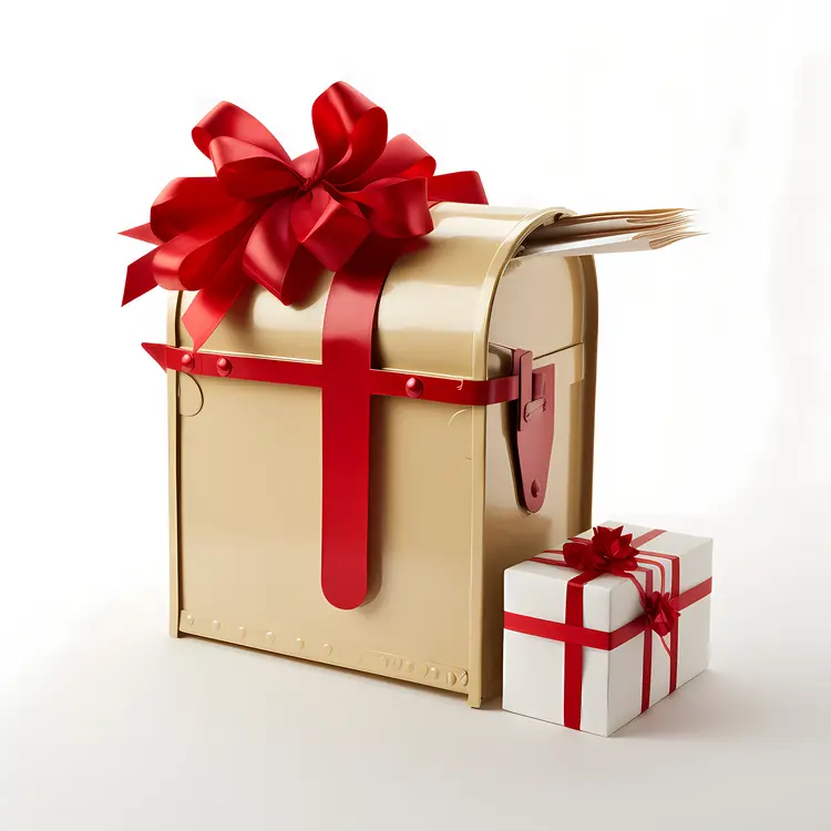 Beige Mailbox with Gifts and Ribbons
