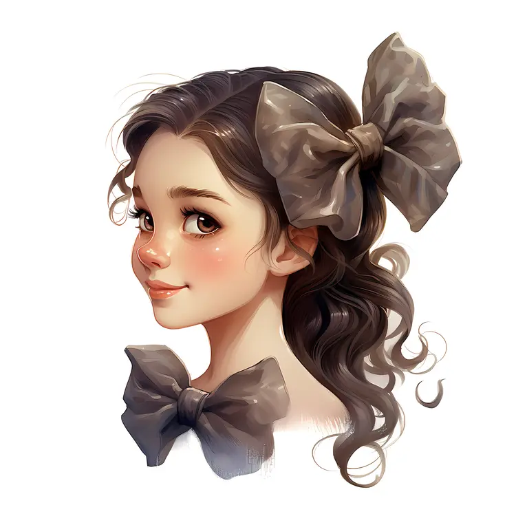 Cute Animated Girl with Gray Bow