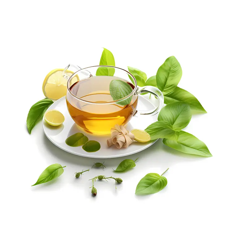 Glass Cup with Tea and Leaves