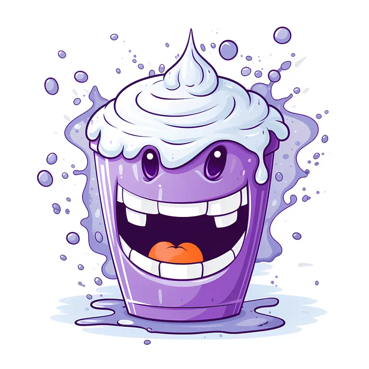 Happy Cartoon Cupcake with Whipped Cream