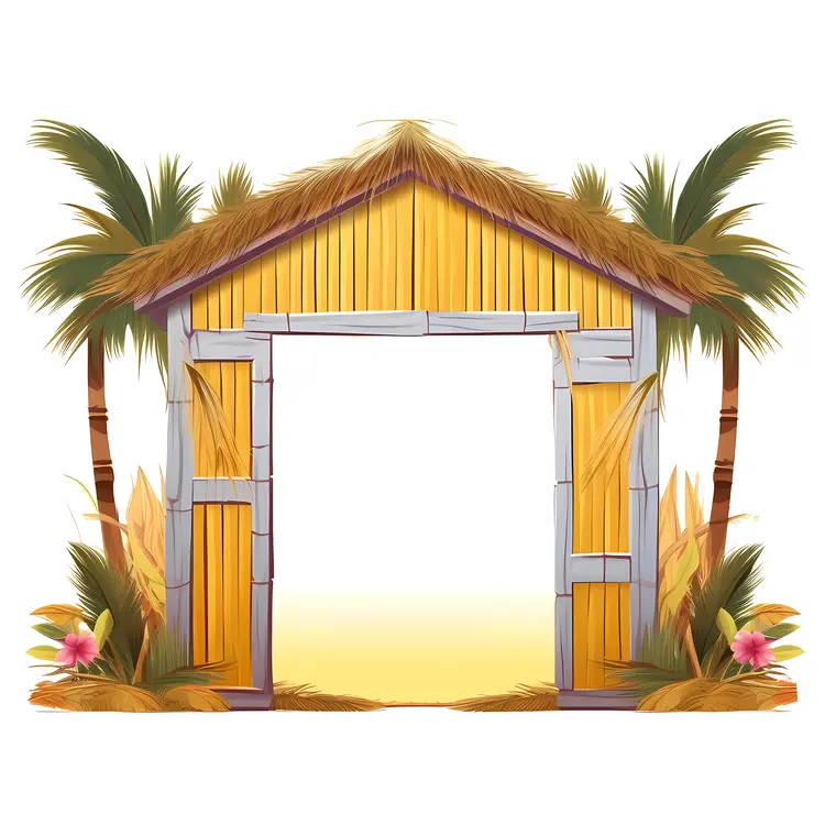 Tropical Bamboo Hut with Palm Trees