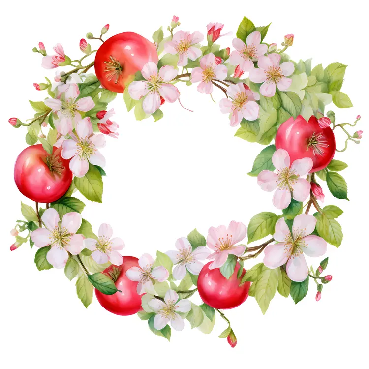 Floral Wreath with Pink Flowers and Apples