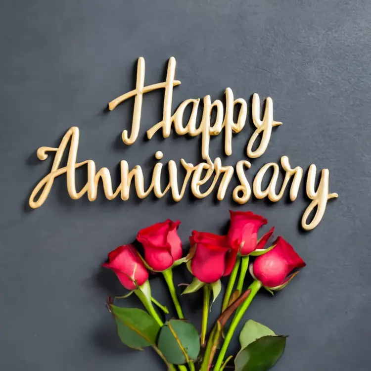 Happy Anniversary with Red Roses on Grey Background