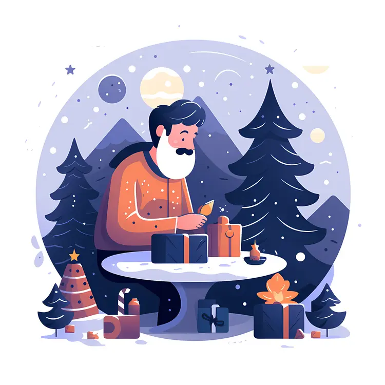 Man Wrapping Christmas Gifts