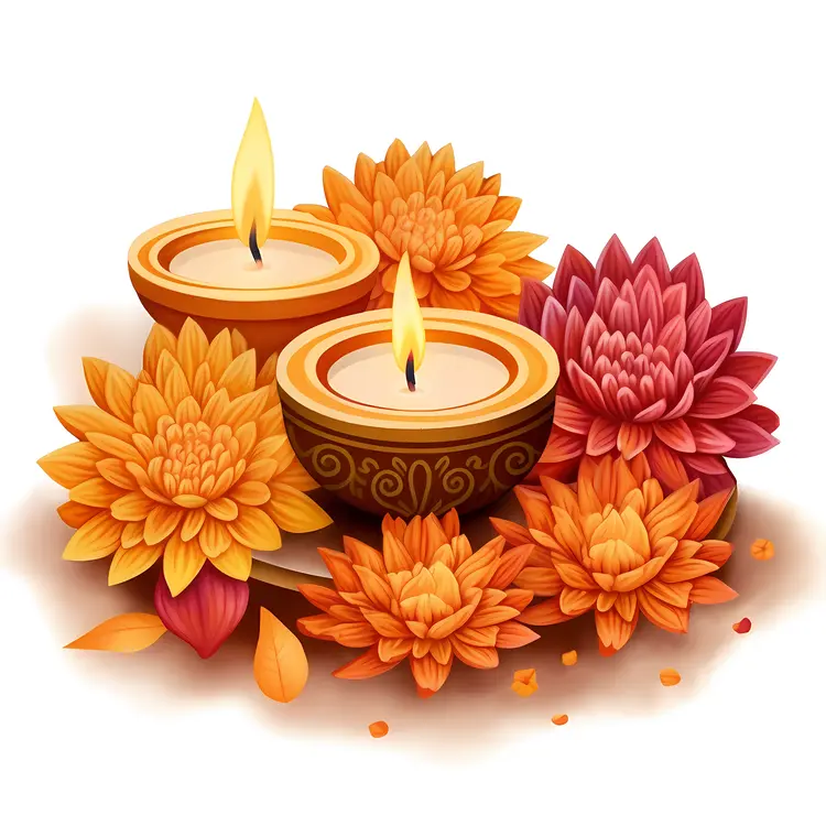 Diya Lamps with Flowers