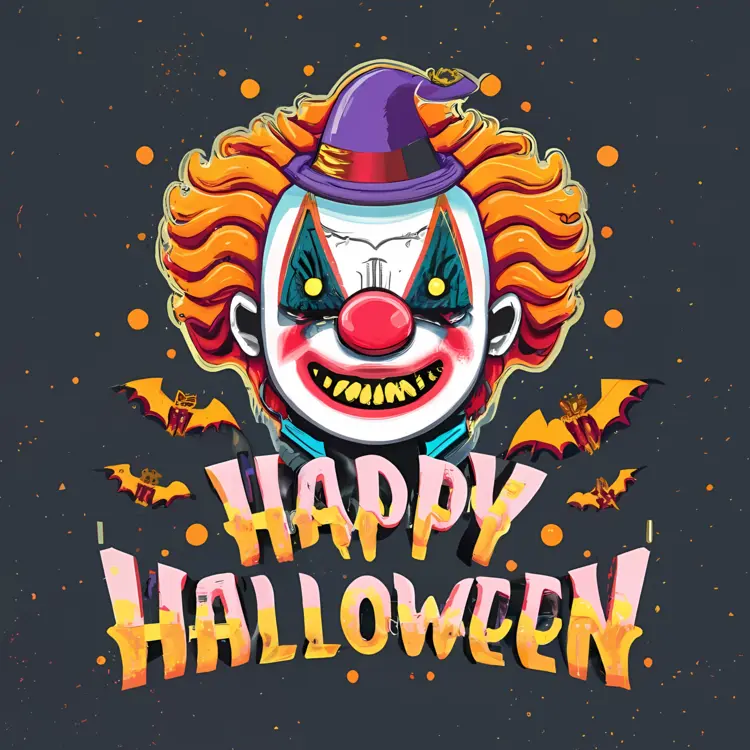Happy Halloween with Creepy Clown and Bats