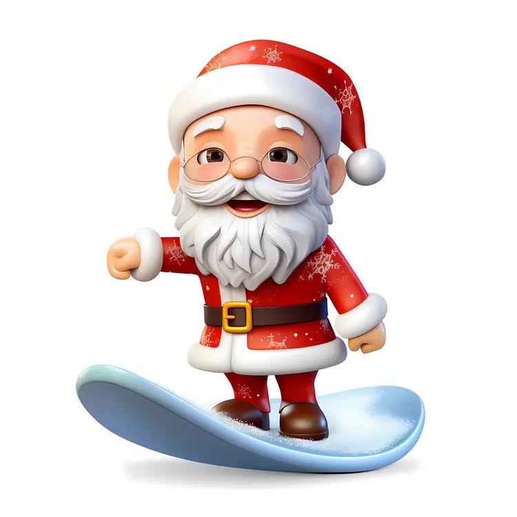 Santa Claus Surfing in Red Suit