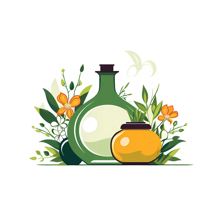 Green and Yellow Bottles with Nature Elements