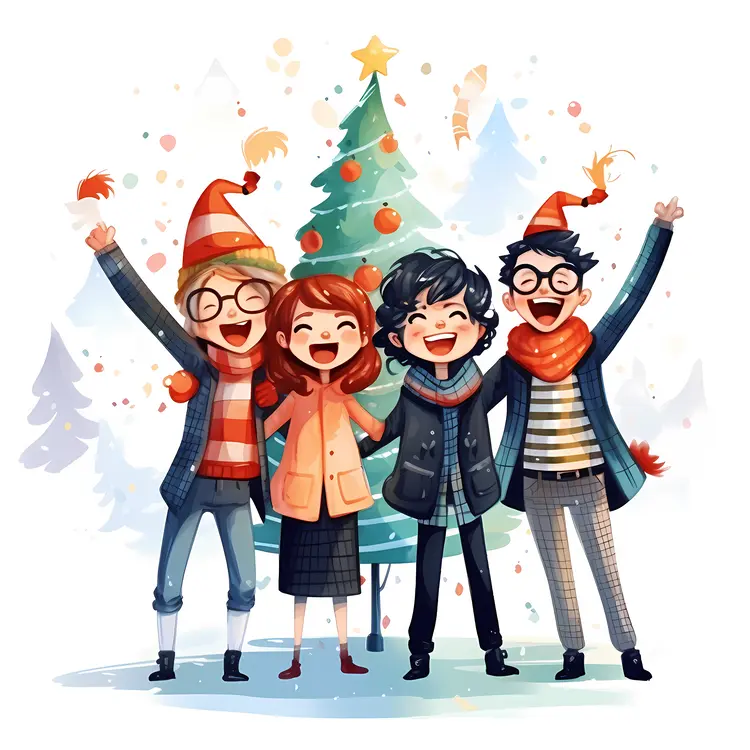 Group of friends celebrating Christmas
