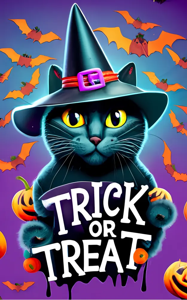 Black Cat in Witch Hat