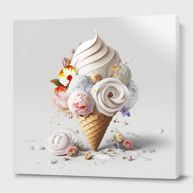 Beautiful Ice Cream Cone with Flowers