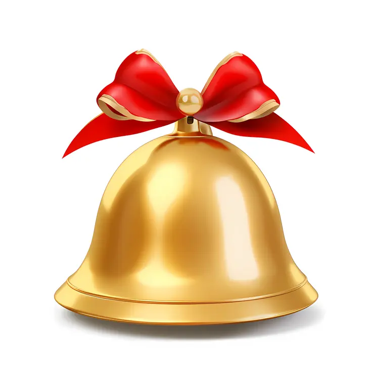 Golden Bell with Red Ribbon for Christmas Celebration