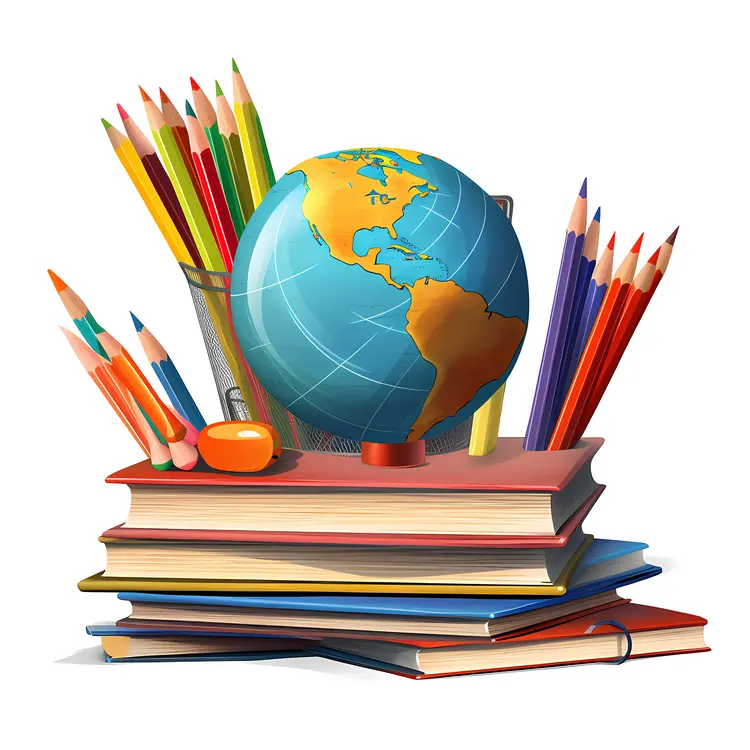 Globe and School Supplies Illustration for Education Concept