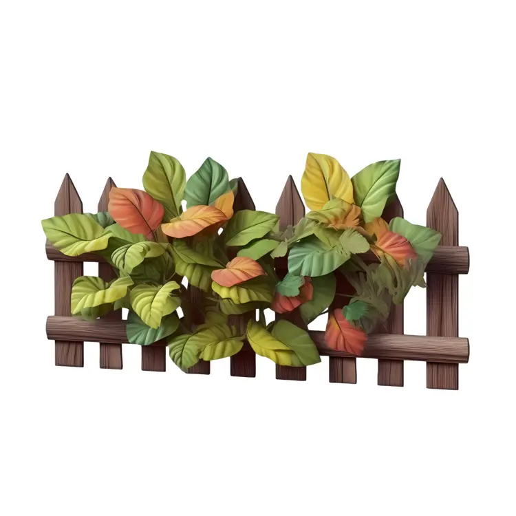 Wooden Fence with Autumn Leaves