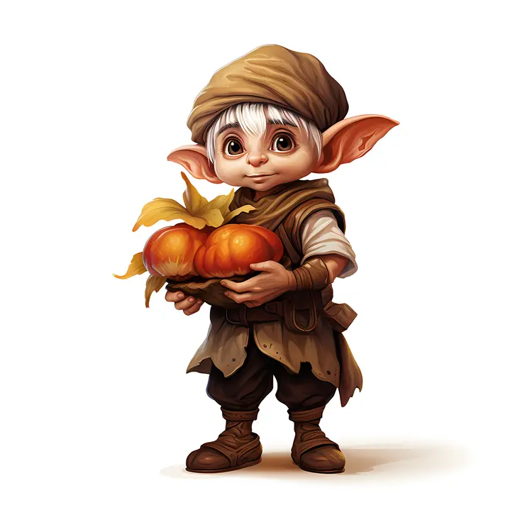 Cute Elf with Pumpkins