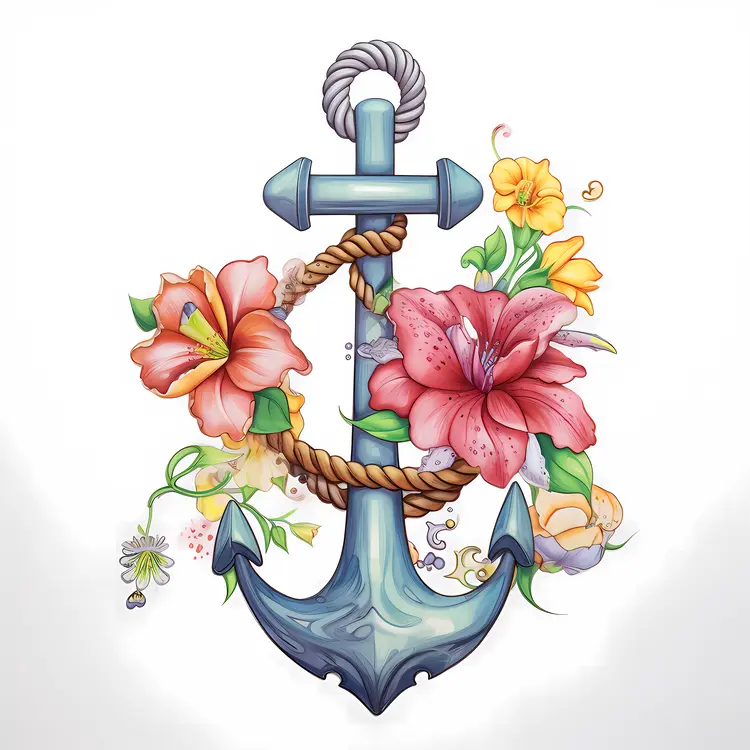Delicate Anchor with Floral Accents