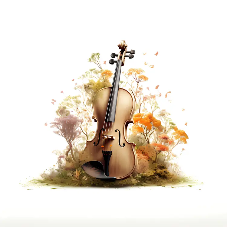 Violin with Nature and Flowers Background
