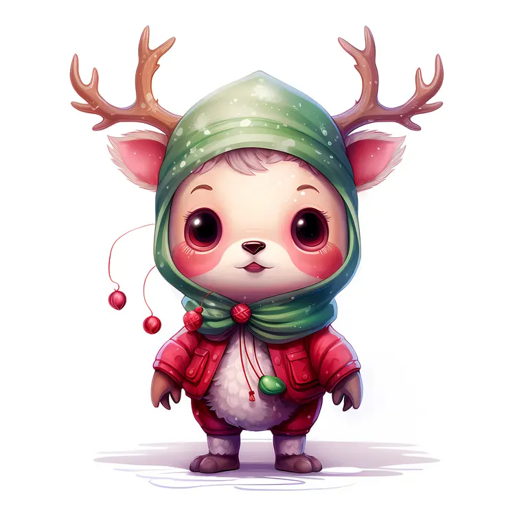 Cute Reindeer in Green Hood