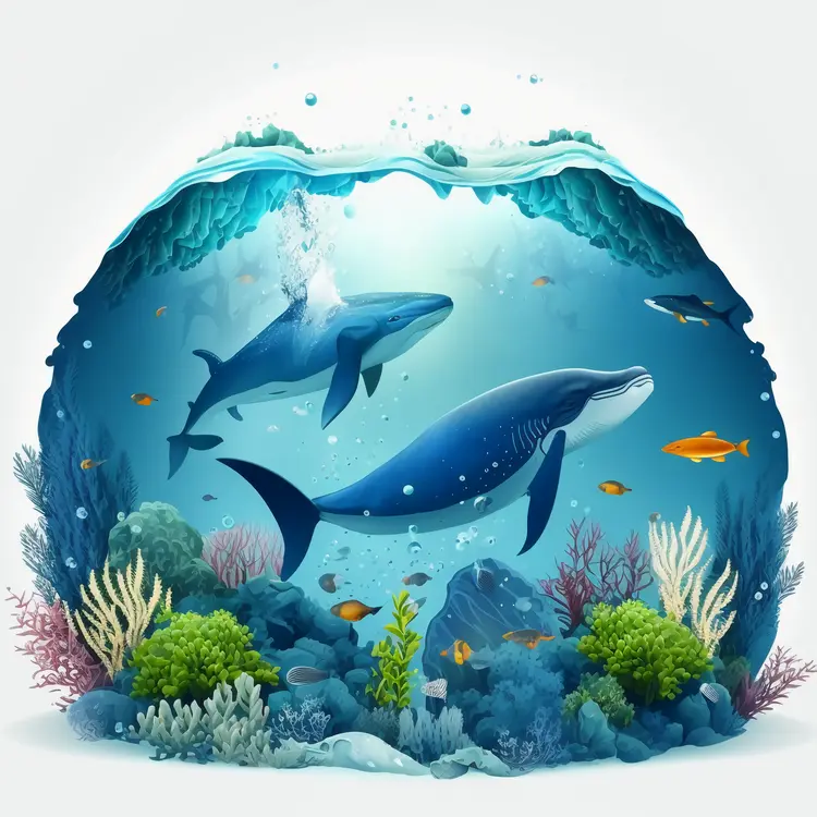 Beautiful Underwater Scene with Whales and Coral Reefs