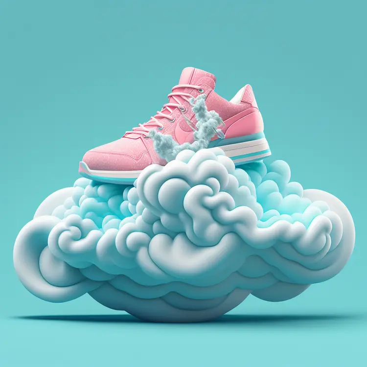Surreal Pink Sneaker Floating on a Cloud