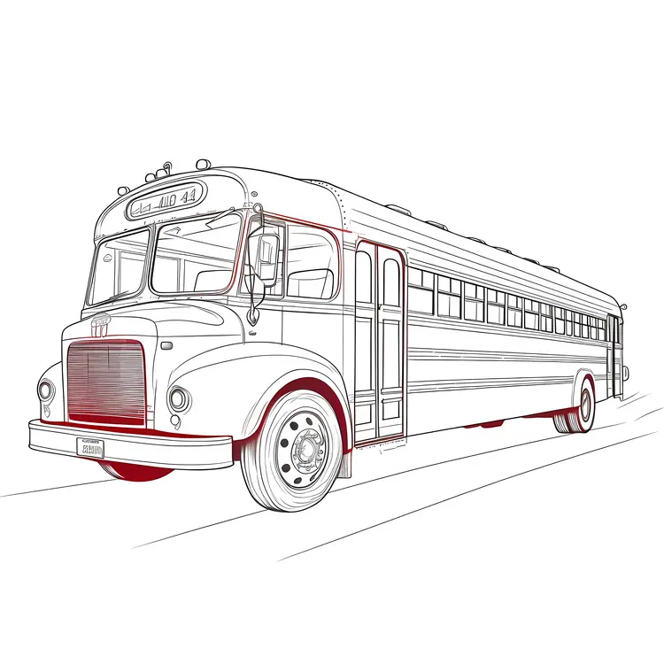 Vintage School Bus Line Art